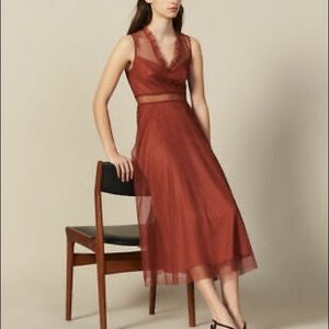 Sandro Cassy rust lace tulle dress
